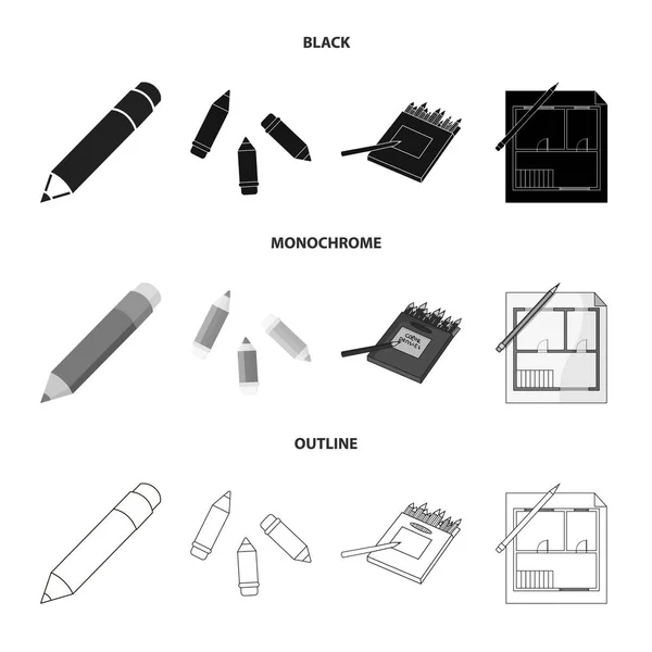 Vector illustration of pencil and sharpen sign. Collection of pencil and color stock vector illustration. — Stock Vector