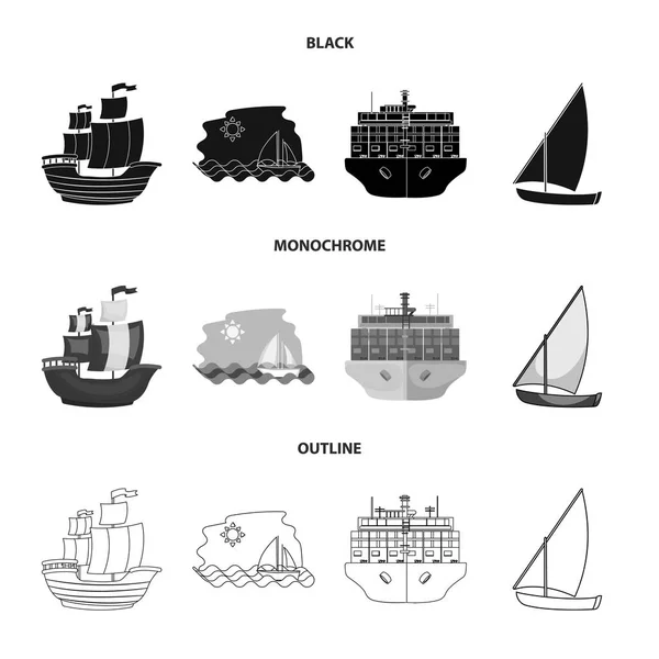 Conception vectorielle du symbole du yacht et du navire. Collection d'illustrations vectorielles de bateaux et de croisières . — Image vectorielle