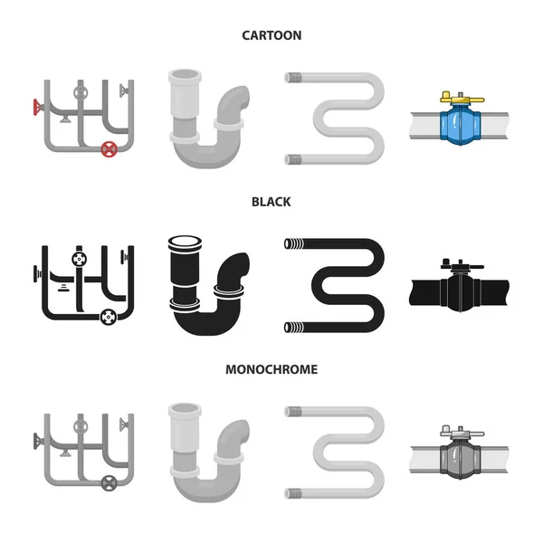 Isolierte Objekt der Rohr-und Sanitär-Logo. Satz von Rohr- und Metallstocksymbolen für Bahn. — Stockvektor