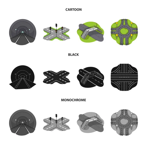 道路や通りのロゴのベクトルイラスト。ウェブ用道路と高速道路ストックシンボルのコレクション. — ストックベクタ