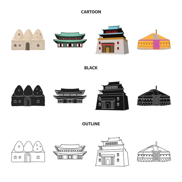 城镇和唐人街标志的矢量设计。一组城镇和亚洲库存矢量图. — 图库矢量图片