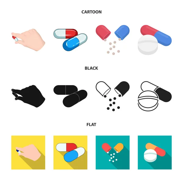 Vektorillustration von Pille und Medikamentenzeichen. Illustration von Pille und Vitaminvorrat. — Stockvektor