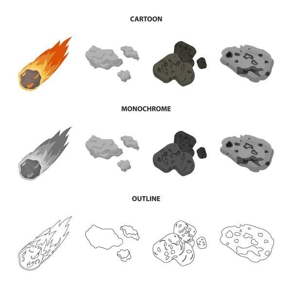 Oggetto isolato di sparatoria e segno di fuoco. Raccolta di fotografie e illustrazioni vettoriali di asteroidi . — Vettoriale Stock