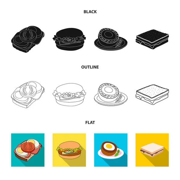 Illustration vectorielle du sandwich et du symbole d'enveloppe. Collection d'illustrations vectorielles de sandwichs et de bouillons . — Image vectorielle