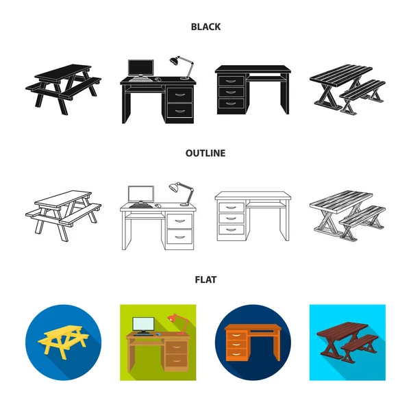 Conception vectorielle de table et logo en bois. Collection de table et de bureau symbole de stock pour le web . — Image vectorielle