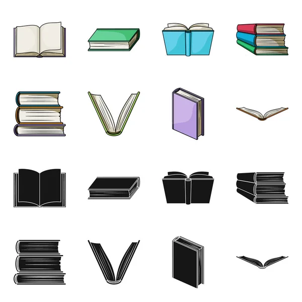 Vector ontwerp van bibliotheek en leerboek symbool. Set van pictogram in de bibliotheek en school de vector voor voorraad. — Stockvector