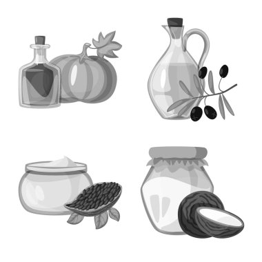 Beslenme ve organik işareti izole nesne. Web için beslenme ve cam stok sembolü seti.