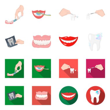 Diş ve mutlu işareti vektör tasarımı. Diş ve hisse senedi vektör çizim beyazlatma koleksiyonu.