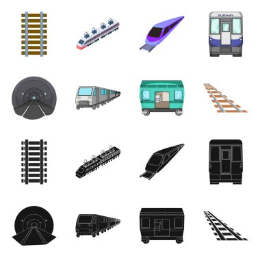 Tren ve tren simge vektör tasarımı. Demiryolu ve web için yol hisse senedi simgesi toplama.