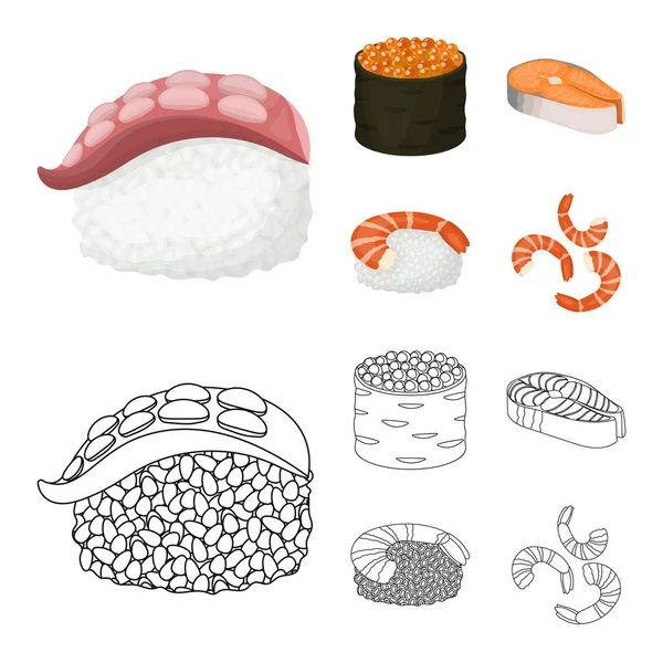 Μεμονωμένο αντικείμενο με σύμβολο σούσι και ρυζιού. Συλλογή του εικονιδίου του φορέα για το σούσι και τον τόνο για το απόθεμα. — Διανυσματικό Αρχείο