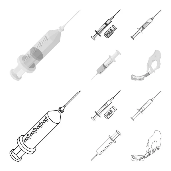 Vektorová ilustrace symbolu vakcíny a stříkačky. Sada pro vakcínu a zásobu antibiotik. — Stockový vektor