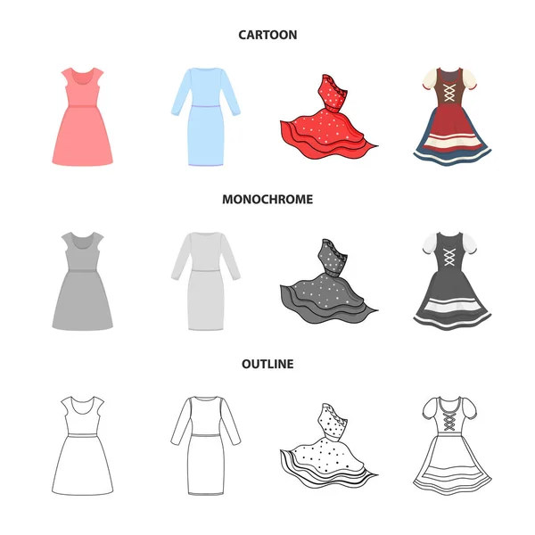 Ilustración vectorial del icono del vestido y la ropa. Colección de vestido e ilustración vectorial de stock de noche . — Vector de stock