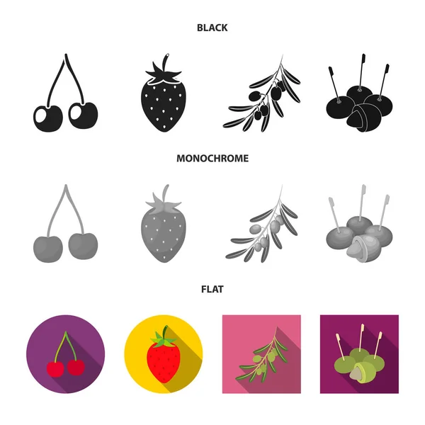 Vector ontwerp van bessen en fruit logo. Set van berry en redberry aandelensymbool voor web. — Stockvector