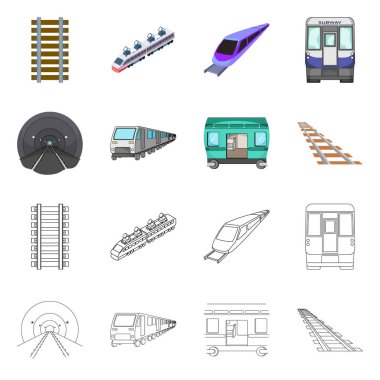 Tren ve tren logo vektör tasarımı. Web için demiryolu ve bir şekilde hisse senedi simgesi kümesi.
