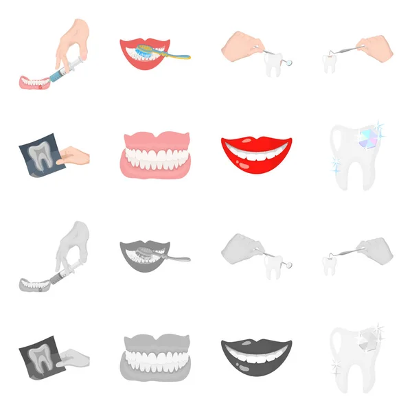 Ilustração vetorial de dente e logotipo feliz. Conjunto de dente e branqueamento ilustração vetor estoque . — Vetor de Stock