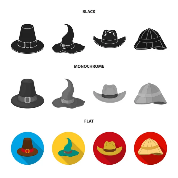Векторная иллюстрация значка шляпы и шапки. Коллекция значков шляпы и вектора модели для склада . — стоковый вектор