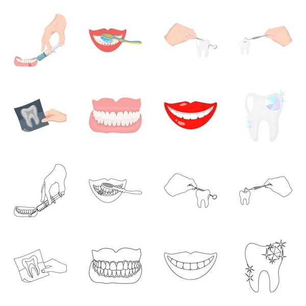 Ilustración vectorial de diente y signo feliz. Colección de dientes y blanqueamiento stock vector ilustración . — Vector de stock