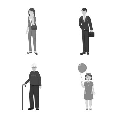 Yüz ve portre logosuizole nesne. Hisse senedi için yüz ve mutlu vektör simgesinin toplanması.