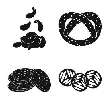 Parti vektör tasarımı ve pişirme logosu. Hisse senedi için parti ve gevrek vektör simgesi kümesi.