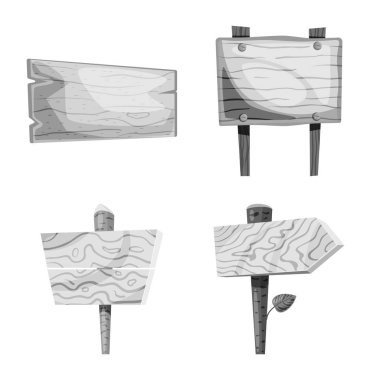 Tabela ve ahşap işareti vektör illüstrasyon. Stok için tabela ve ağaç vektör simgesi kümesi.