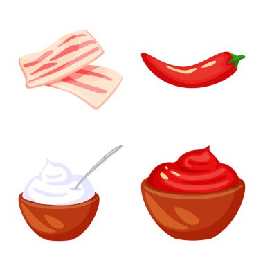 Gıda ve tatlar sembolü izole nesne. Gıda ve malzeme stok vektör illüstrasyon seti.