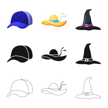 İllüstrasyon işareti giyim ve kap, vektör. Giyim ve bere hisse senedi simgesi için web topluluğu.