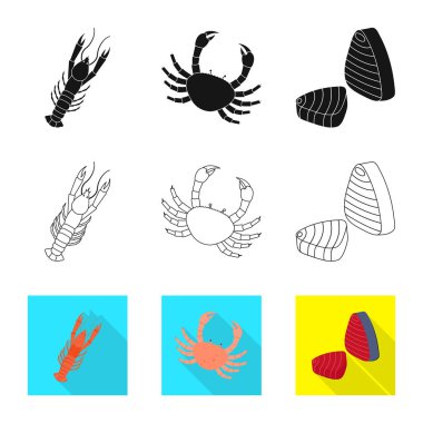 Taze yalıtılmış nesne ve restoran oturum açın. Hisse senedi için taze ve deniz vektör simge topluluğu.