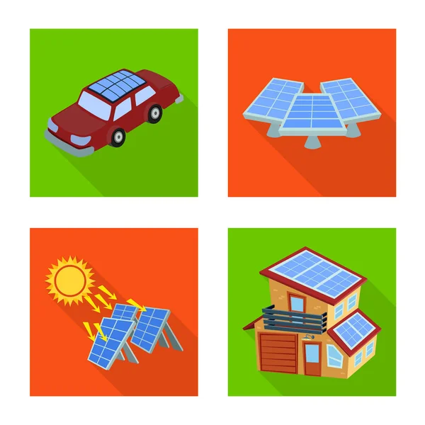 Illustrazione vettoriale del segno solare e pannello. Set di icone vettoriali solari e verdi per magazzino . — Vettoriale Stock