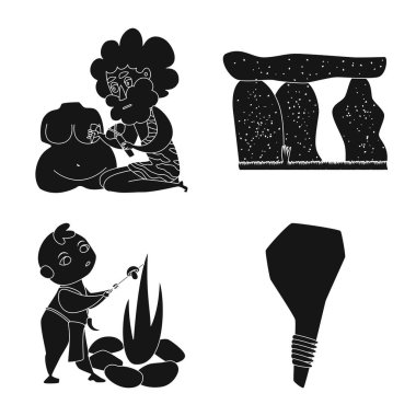 Sapiens ve geliştirme işareti vektör illüstrasyon. Hisse senedi için sapiens ve yaş vektör simgesi kümesi.