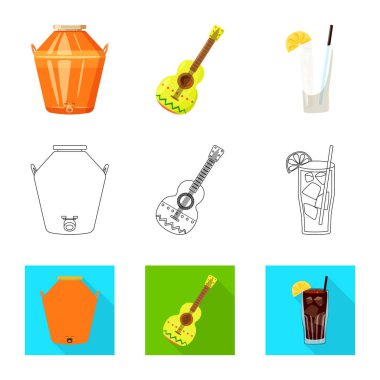 Kafe ve Latin işareti vektör tasarımı. Kafe ve hisse senedi için ulusal vektör simge kümesi.