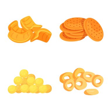 Gıda ve gevrek logosu izole nesne. Yemek ve lezzet stok vektör çizim seti.