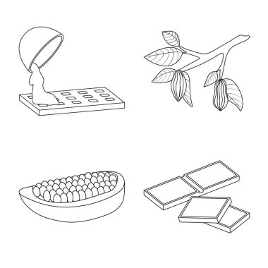 Kakao ve fasulye sembolü vektör tasarımı. Web için kakao ve tatlılık stok sembolü seti.