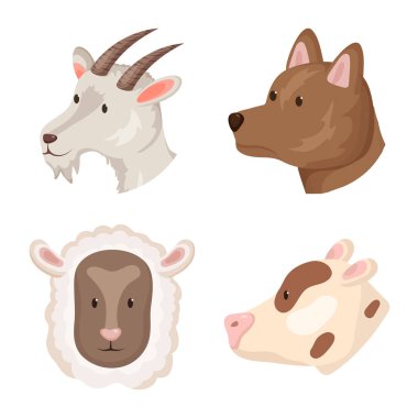 İzole nesne çiftlik ve baş işareti. Stok için çiftlik ve ev yapımı vektör simgesi seti.