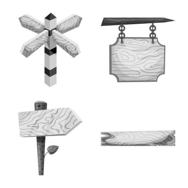 Tabela ve ahşap işareti vektör tasarımı. Web için tabela ve ağaç hisse senedi simgesi kümesi.