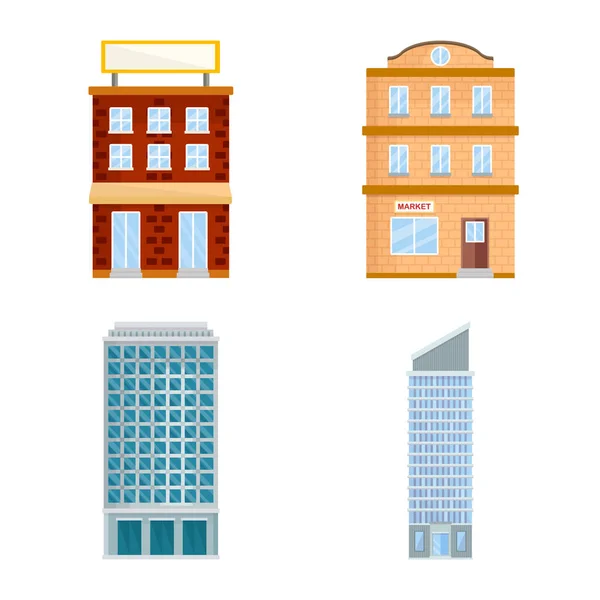 Ilustración vectorial de fachada y letrero de edificio. Conjunto de fachada y símbolo de stock exterior para web . — Vector de stock