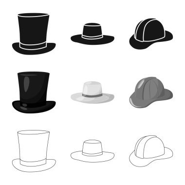 Giyim ve kap logosu yalıtılmış nesne. Giyim ve bere hisse senedi simgesi için web topluluğu.