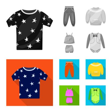 Moda ve giysi simge vektör Illustration. Moda ve pamuk stok vektör çizim seti.