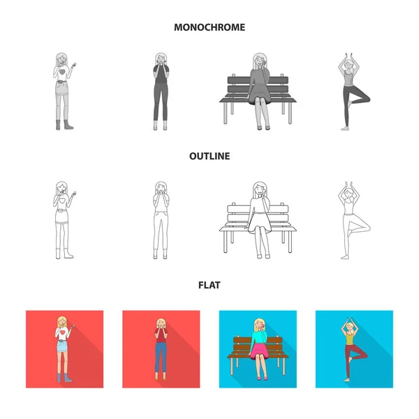 Illustrazione vettoriale della postura e dell'umore. Raccolta di postura e stock symbol femminile per il web . — Vettoriale Stock