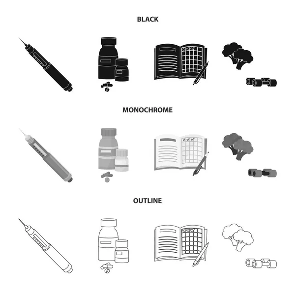 Objet isolé de régime alimentaire et icône de traitement. Collection d'illustration vectorielle de stock de régime alimentaire et de médecine . — Image vectorielle