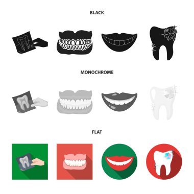 Vektör tasarım diş ve mutlu işareti. Stok için diş ve beyazlatma vektör simgesi koleksiyonu.
