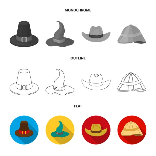 Векторная иллюстрация логотипа шляпы и шапки. Коллекция шляпы и модели фондового символа для веб . — стоковый вектор