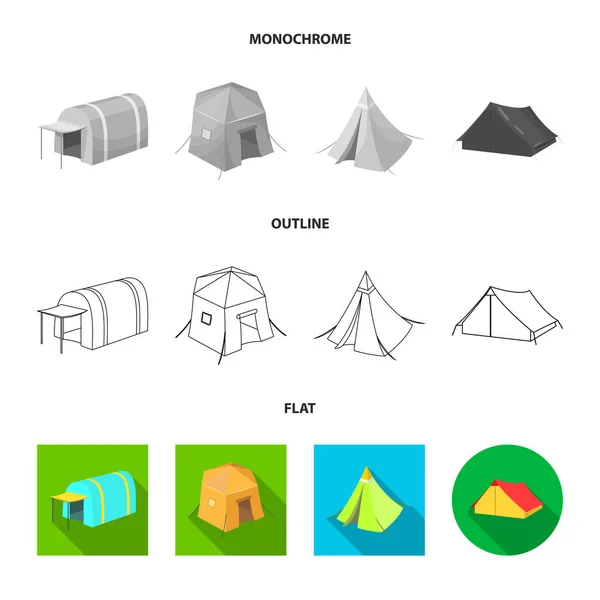 Conception vectorielle de la tente et du logo du camp. Collecte d'illustrations vectorielles de tente et de stock forestier . — Image vectorielle