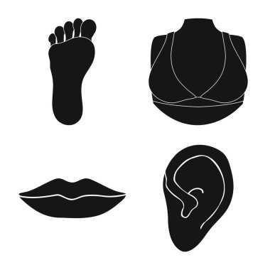 Vücut ve bölümü logosu yalıtılmış nesne. Web için vücut ve anatomi hisse senedi simgesi kümesi.