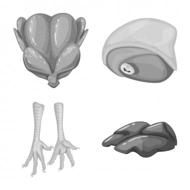 Mutfak ve kuş sembolü Vektör illüstrasyon. Mutfak seti ve kümes hayvanları stok vektör illüstrasyon.