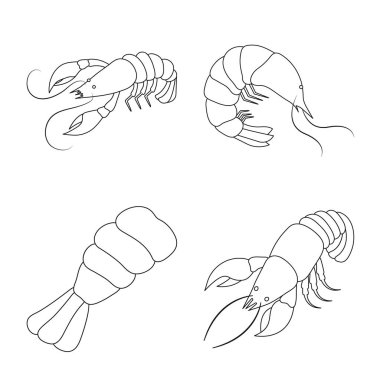Gıda ve deniz logo vektör Illustration. Gıda ve hisse senedi için hayvan vektör simge kümesi.