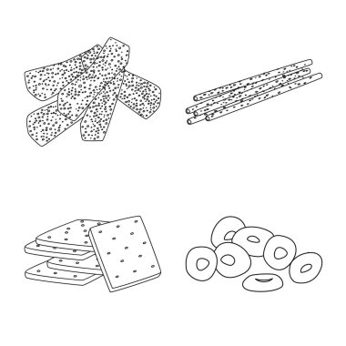 Ürün vektör tasarımı ve menü işareti. Stok için ürün ve lezzet vektör simgesi kümesi.