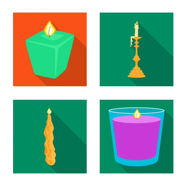 Objeto aislado de luz de las velas y símbolo de decoración. Colección de velas y llama símbolo de stock para la web . — Vector de stock