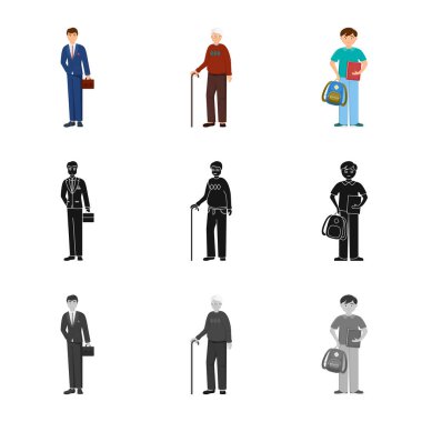 Vektör Illustration karakter ve avatar işareti. Karakter ve portre hisse senedi simgesi için web topluluğu.