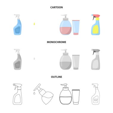 Püskürtücü ve sıvı işareti vektör tasarımı. Web için püskürtücü ve pestisit stok sembolü toplama.