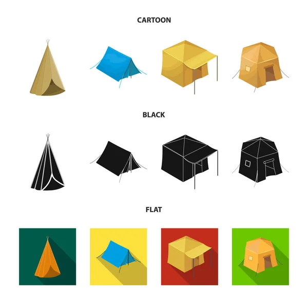 Illustration vectorielle de tente et icône de camp. Ensemble de tente et icône vectorielle de forêt pour le stock . — Image vectorielle
